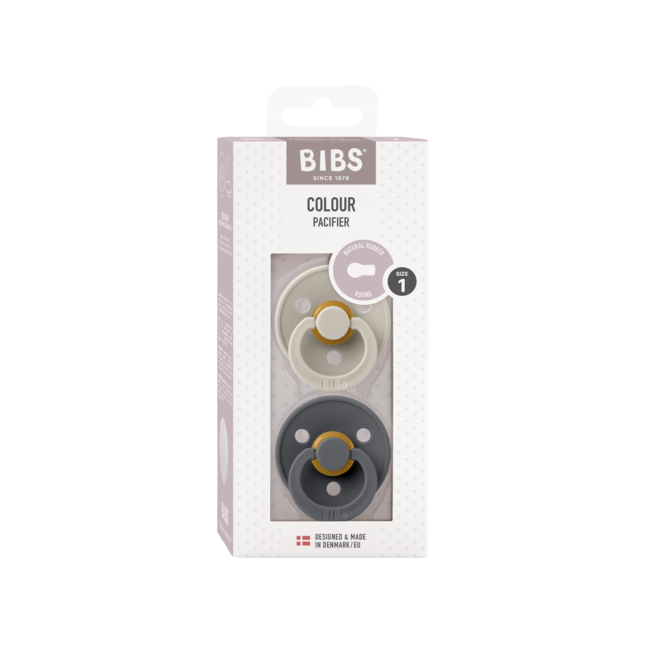 BIBS - Colour Fopspeen - Rond - Maat 1 - Sand/Iron - 2 Stuks