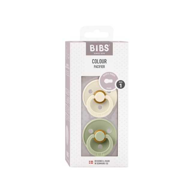 BiBS - Colour Pacifier - Stage 1 Fopspeen - 0+ maanden - 2 stuks - Ivory / Sage