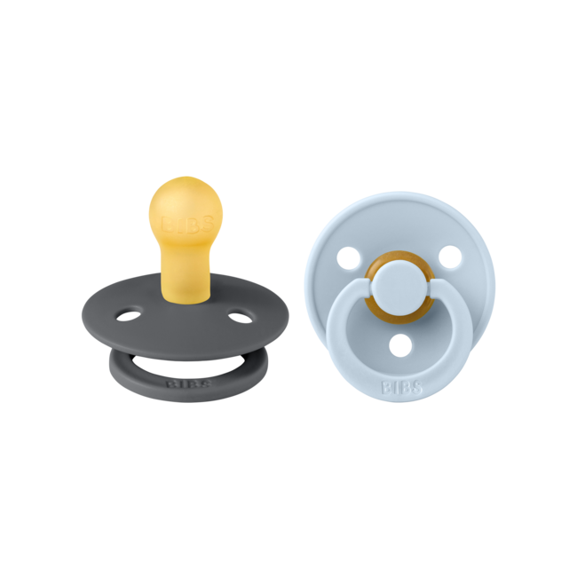 BiBS - Colour Pacifier - Stage 1 Fopspeen - 0+ maanden - 2 stuks - Iron / Baby Blue
