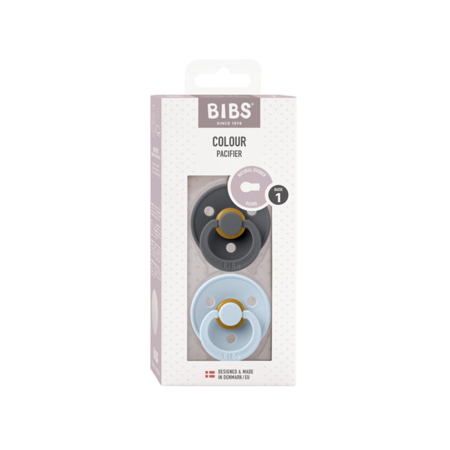 BiBS - Colour Pacifier - Stage 1 Fopspeen - 0+ maanden - 2 stuks - Iron / Baby Blue