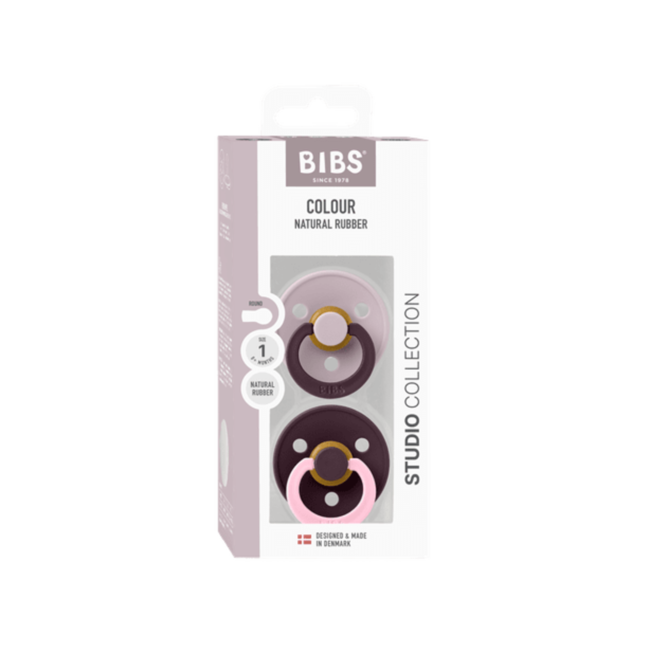 BIBS – Studio Collection - Fopspeen - Rond – Dusky Lilac/Plum – Maat 1 – 2 Stuks