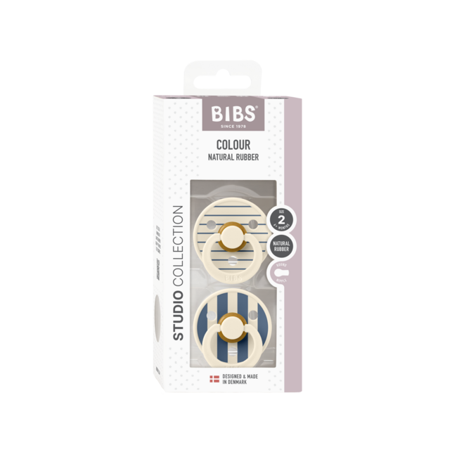 BIBS – Studio Collection - Fopspeen - Rond – Ivory/Steel – Maat 2 – 2 Stuks