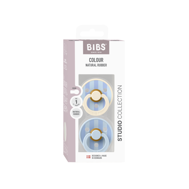 BIBS – Studio Collection - Fopspeen - Rond – Baby Blue/Dusty Blue mix – Maat 2 – 2 Stuks