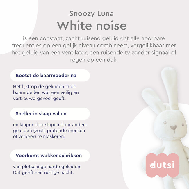 Dutsi - Snoozy Luna - White Noise Machine - 10 Geluiden - Timer - Nachtlampje - Baby Pink