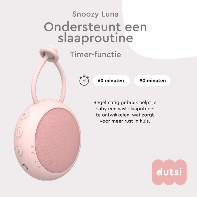 Dutsi - Snoozy Luna - White Noise Machine - 10 Geluiden - Timer - Nachtlampje - Baby Pink