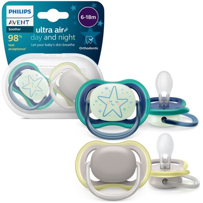 Philips Avent - Ultra Air - Fopspeen - Day & Night – 6-18 maanden – 2 stuks