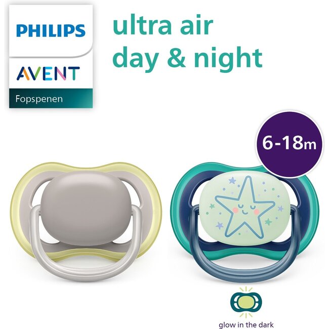 Philips Avent - Ultra Air - Fopspeen - Day & Night – 6-18 maanden – 2 stuks