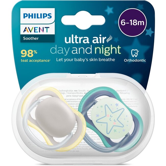 Philips Avent - Ultra Air - Fopspeen - Day & Night – 6-18 maanden – 2 stuks