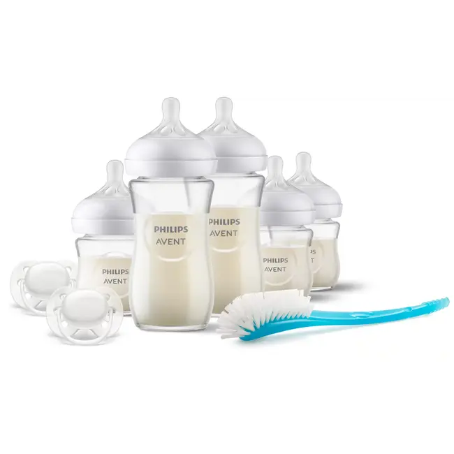 Philips Avent - Glazen Cadeauset – Natural Response – 5 Flessen + 2 Fopspenen + Flessenborstel