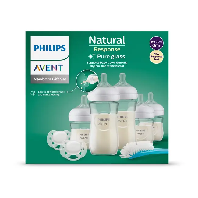 Philips Avent - Glazen Cadeauset – Natural Response – 5 Flessen + 2 Fopspenen + Flessenborstel