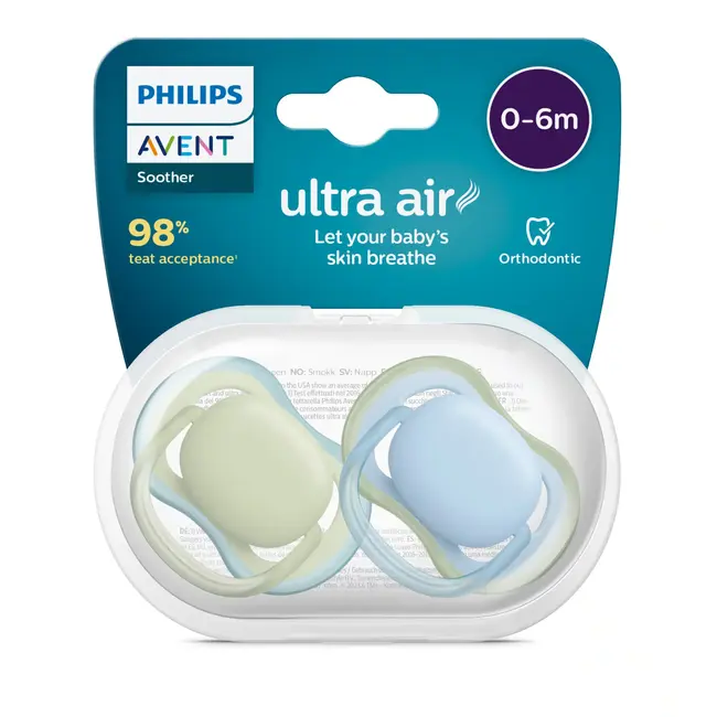 Philips Avent - Ultra Air - Fopspeen – 0-6 maanden - Pistache/Blauw – 2 stuks