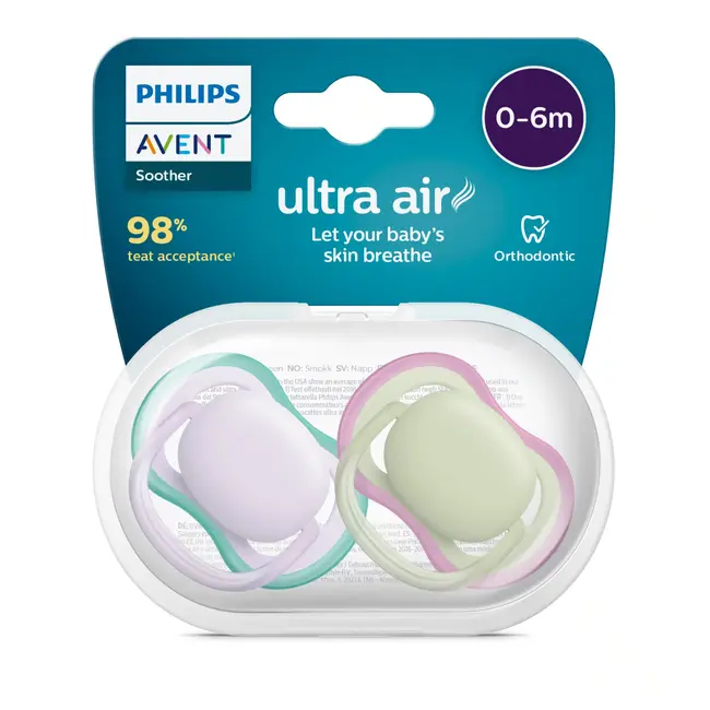 Philips Avent - Ultra Air - Fopspeen – 0-6 maanden - Pistache/Lila – 2 stuks