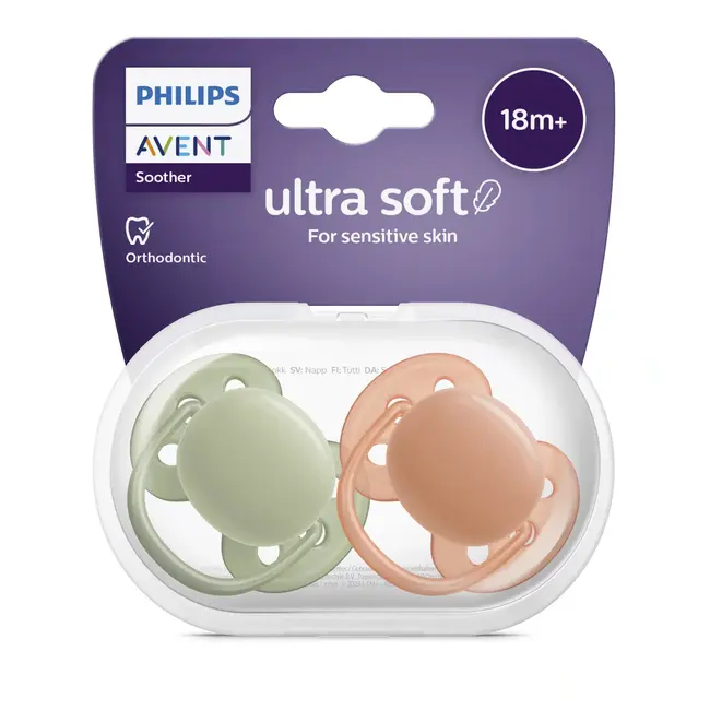 Philips Avent - Ultra Soft - Fopspeen – 18+ maanden - Kaki/Terracotta – 2 stuks