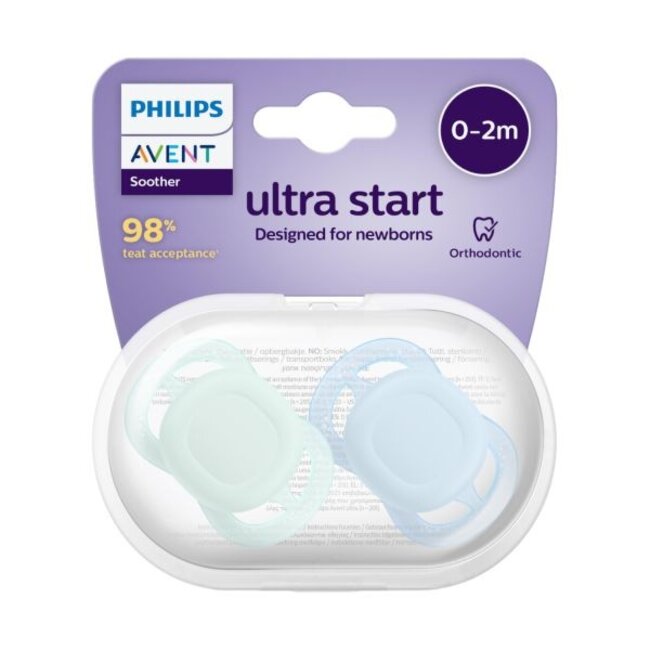Philips Avent - Ultra Start - Fopspeen – 0-2 maanden – Groen/Blauw - 2 stuks