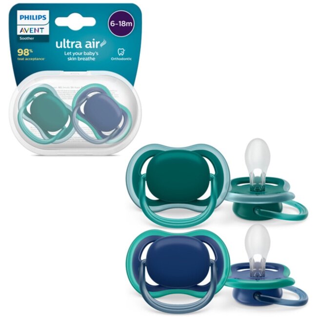 Philips Avent - Ultra Air - Fopspeen – 6-18 maanden – Nachtblauw/Groen - 2 stuks