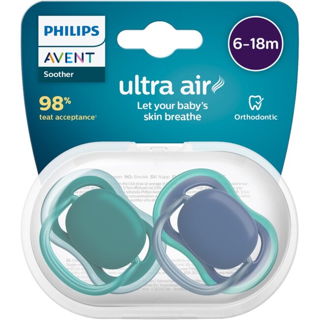 Philips Avent - Ultra Air - Fopspeen – 6-18 maanden – Nachtblauw/Groen - 2 stuks