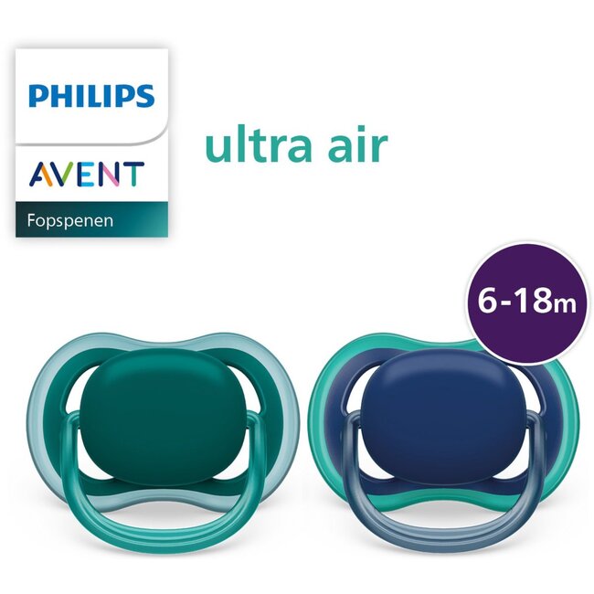 Philips Avent - Ultra Air - Fopspeen – 6-18 maanden – Nachtblauw/Groen - 2 stuks