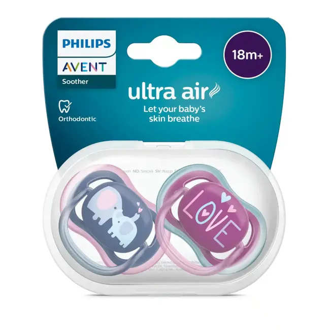 Philips Avent - Ultra Air - Fopspeen – 18+ maanden – Olifant/Love - 2 stuks