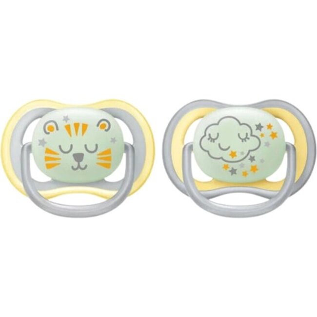 Philips Avent - Ultra Air - Night Fopspeen – 18+ maanden - Wolk/Tijger – 2 stuks