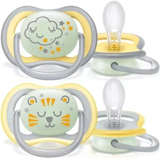 Philips Avent Philips Avent - Ultra Air - Night Fopspeen – 18+ maanden - Wolk/Tijger – 2 stuks