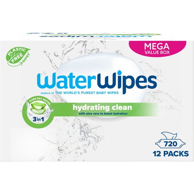 WaterWipes Hydrating Clean Billendoekjes – 12 Pack – 720 Babydoekjes met Aloe Vera