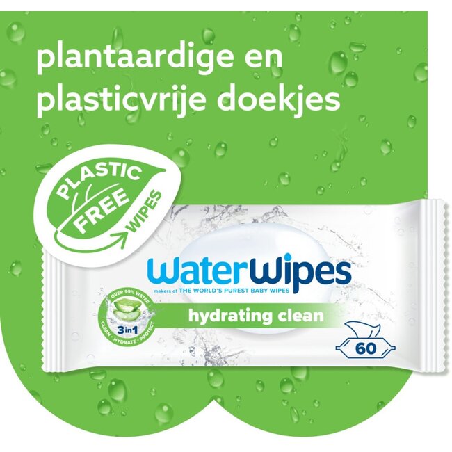 WaterWipes Hydrating Clean Billendoekjes – 1 Pack – 60 Babydoekjes met Aloe Vera