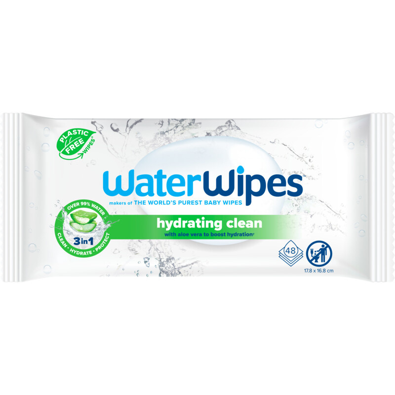 Waterwipes Hydrating Clean Billendoekjes � 1 Pack � 60 Babydoekjes met Aloe Vera