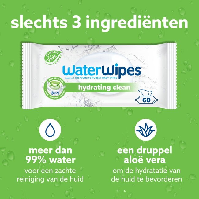 WaterWipes Hydrating Clean Billendoekjes – 6 Pack – 360 Babydoekjes met Aloe Vera