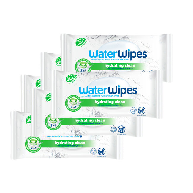 WaterWipes Hydrating Clean Billendoekjes – 6 Pack – 360 Babydoekjes met Aloe Vera