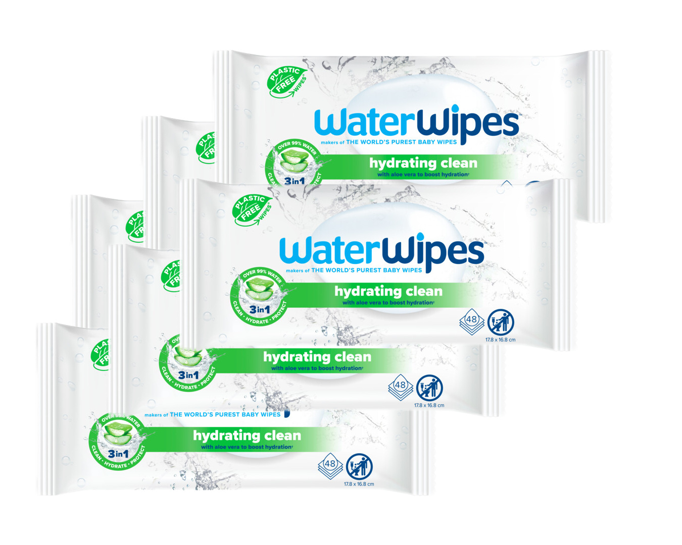 Waterwipes Hydrating Clean Billendoekjes � 6 Pack � 360 Babydoekjes met Aloe Vera