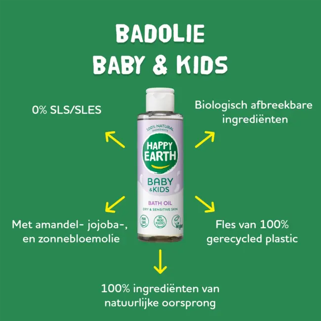 Happy Earth - Baby & Kids - Badolie – 150ml – 100% Natuurlijk