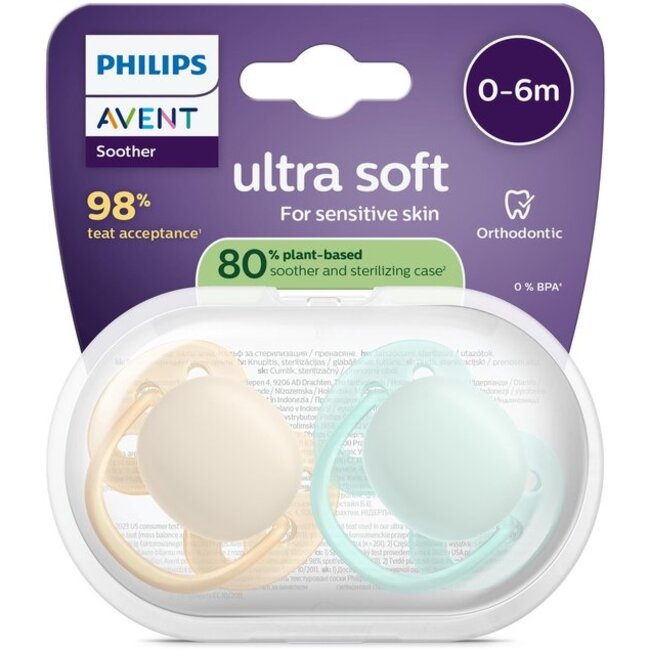 Philips Avent - Ultra Soft - Fopspeen - Geel/Blauw – 0-6 maanden – 2 stuks