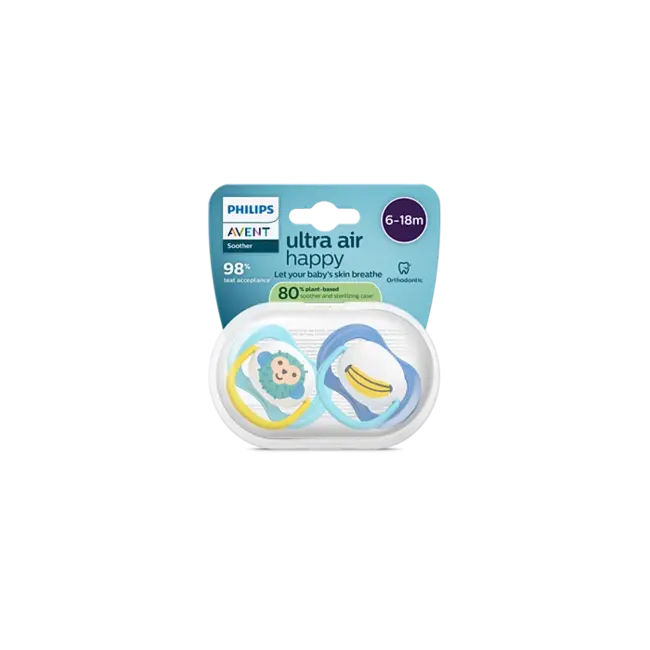 Philips Avent - Ultra Air - Fopspeen - Aap/Banaan – 6-18 maanden – 2 stuks
