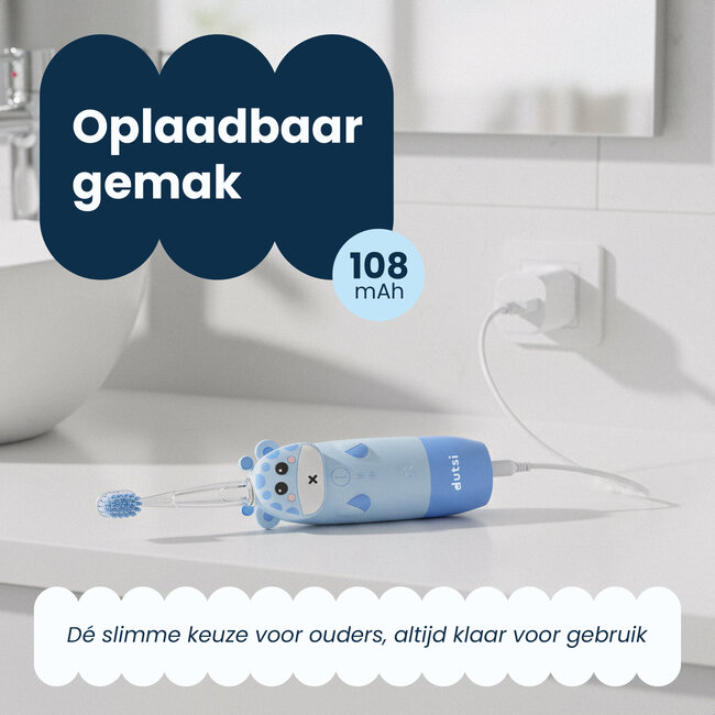 Dutsi - Elektrische Kindertandenborstel – Sonisch – Voor Kinderen tot 6 Jaar – Met Timer – Oplaadbaar – Extra Zachte Borstel – 4 Opzetborstels – Blauw