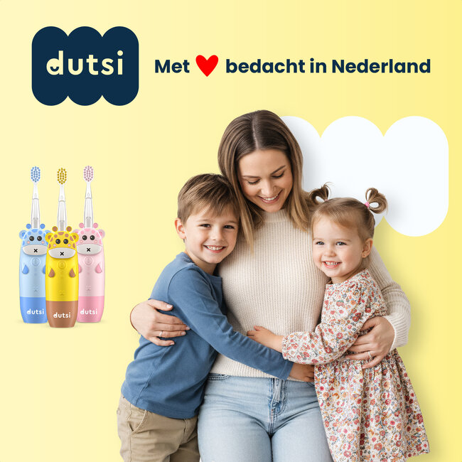 Dutsi - Elektrische Kindertandenborstel – Sonisch – Voor Kinderen tot 6 Jaar – Met Timer – Oplaadbaar – Extra Zachte Borstel – 4 Opzetborstels – Geel