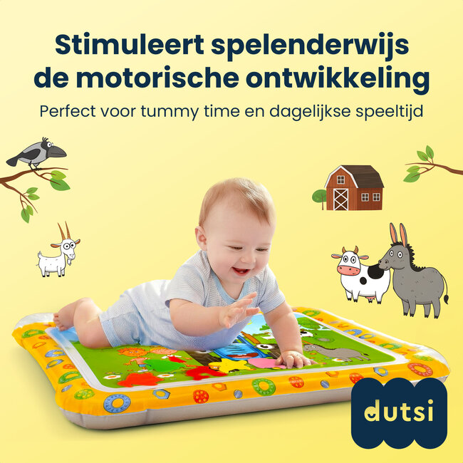 Dutsi Waterspeelmat Baby - Watermat - Stimuleert Motorische Ontwikkeling - BPA Vrij & Lekvrij - Kraamcadeau - 66x51cm – Geel