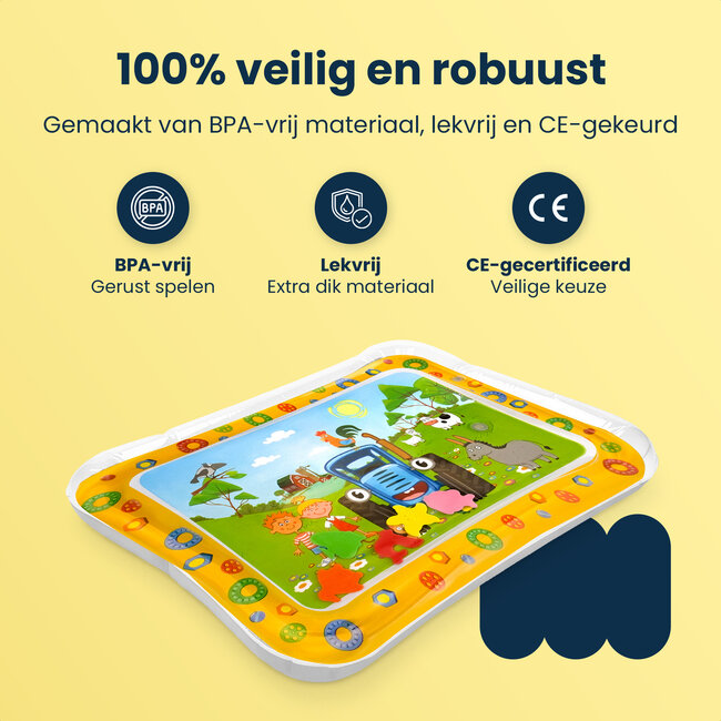 Dutsi Waterspeelmat Baby - Watermat - Stimuleert Motorische Ontwikkeling - BPA Vrij & Lekvrij - Kraamcadeau - 66x51cm – Geel