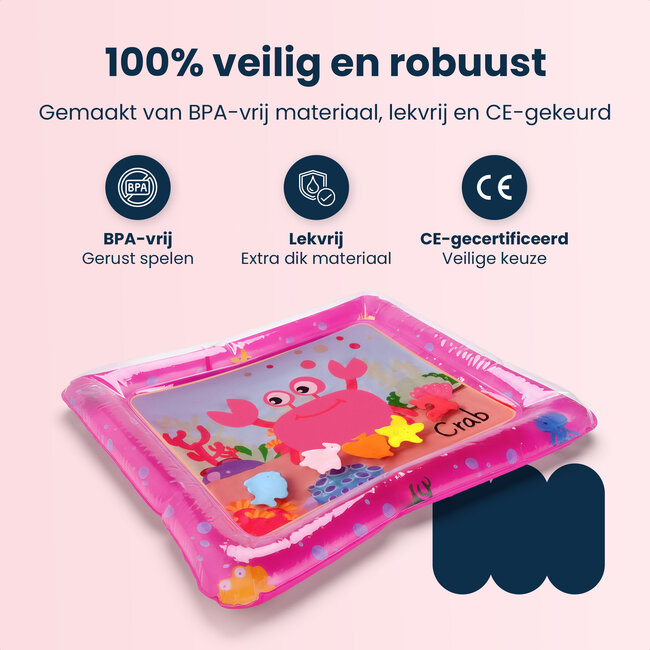 Dutsi Waterspeelmat Baby - Watermat - Stimuleert Motorische Ontwikkeling - BPA Vrij & Lekvrij - Kraamcadeau - 66x51cm – Roze