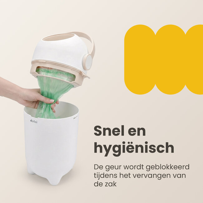 Dutsi - Design Luieremmer – 100% Geurvrij & Universeel – Ruimte voor 20 luiers - Incl. 40 Zakjes - Beige