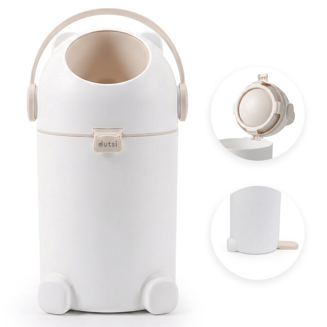 Dutsi - Luieremmer PLUS – 100% Geurvrij & Extra Stabiel – 10L inhoud - Incl. 40 Zakjes - Beige/Taupe