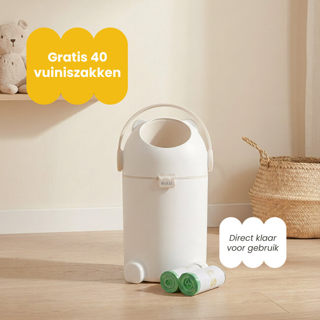 Dutsi - Luieremmer PLUS – 100% Geurvrij & Extra Stabiel – 10L inhoud - Incl. 40 Zakjes - Beige/Taupe