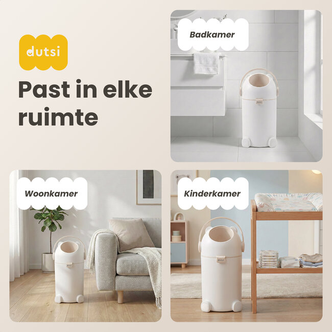 Dutsi - Luieremmer PLUS – 100% Geurvrij & Extra Stabiel – 10L inhoud - Incl. 40 Zakjes - Beige/Taupe