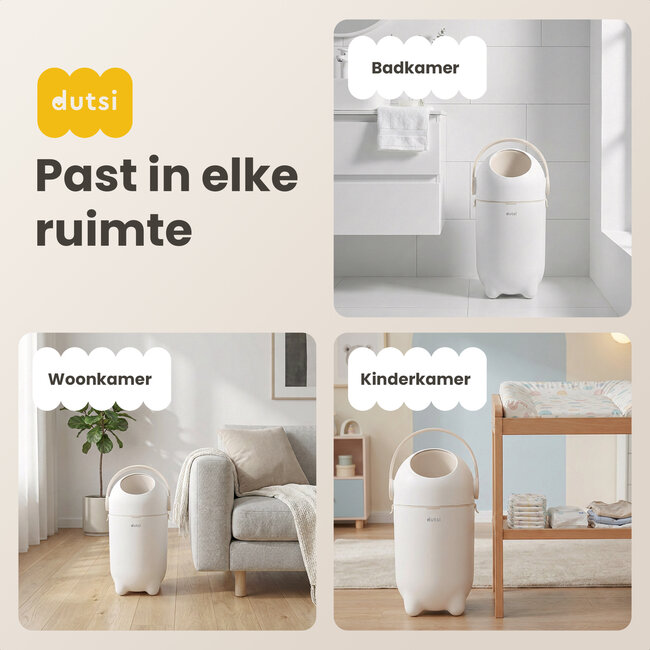 Dutsi - Design Luieremmer Duopack – 100% Geurvrij – Ruimte voor 40 luiers - Incl. 80 Zakjes - Beige