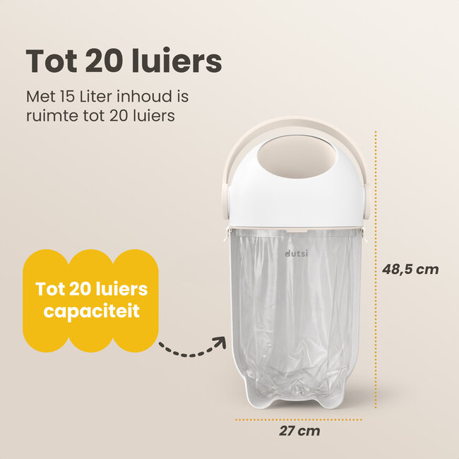 Dutsi Design Luieremmer – Geurloos & Universeel – Tot 20 Luiers – Incl. Zakken – Beige