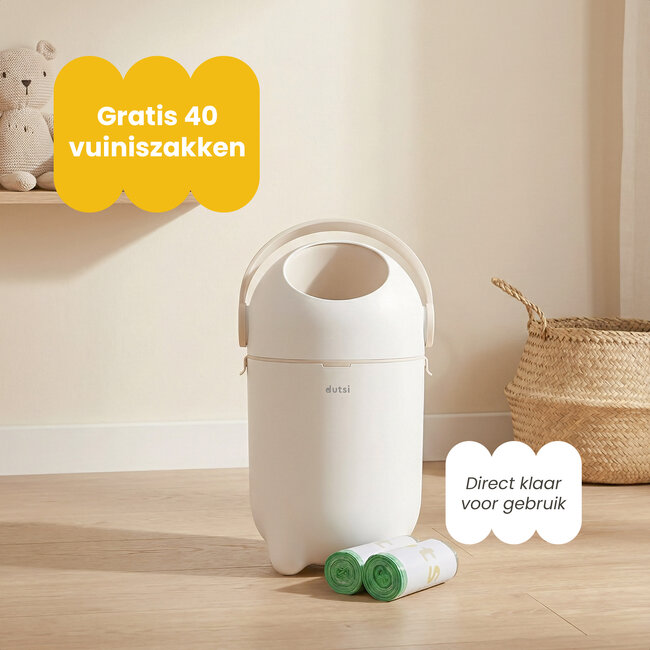 Dutsi - Design Luieremmer – 100% Geurvrij & Universeel – Ruimte voor 20 luiers - Incl. 40 Zakjes - Beige