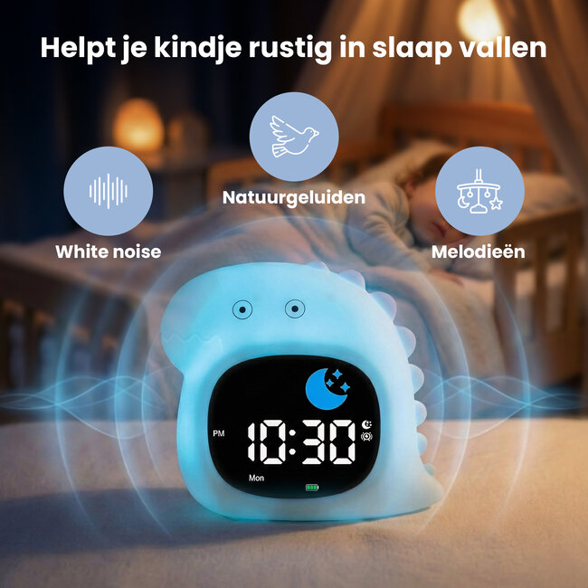 Dutsi - Sleepy Luna - 3-in-1 Slaaptrainer Dino - Slaapwekker - Nachtlampje - White Noise