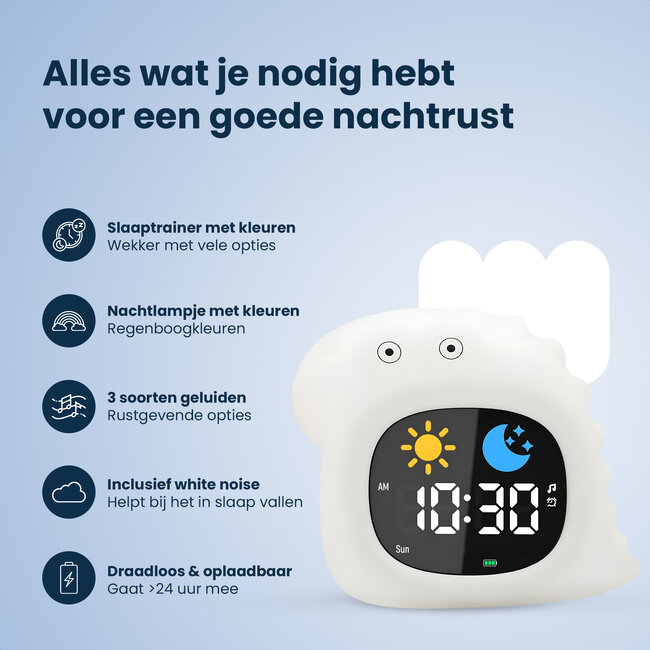 Dutsi - Sleepy Luna - 3-in-1 Slaaptrainer Dino - Slaapwekker - Nachtlampje - White Noise