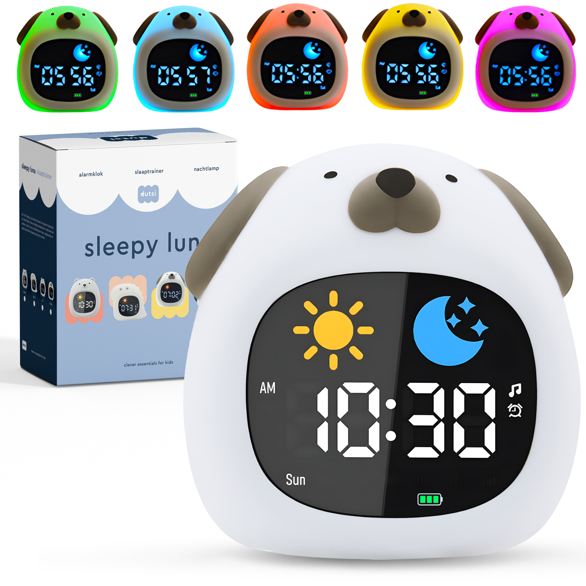 Dutsi  Sleepy Luna - 3-in-1 Slaaptrainer Hondje - Slaapwekker - Nachtlampje - White Noise