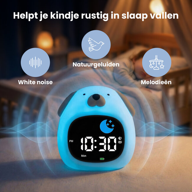 Dutsi - Sleepy Luna - 3-in-1 Slaaptrainer Hondje - Slaapwekker - Nachtlampje - White Noise