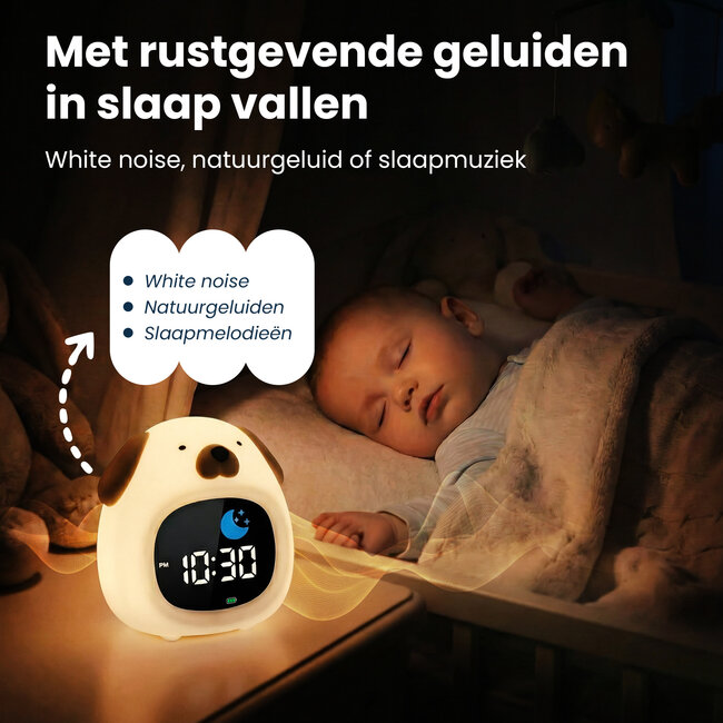 Dutsi - Sleepy Luna - 3-in-1 Slaaptrainer Hondje - Slaapwekker - Nachtlampje - White Noise